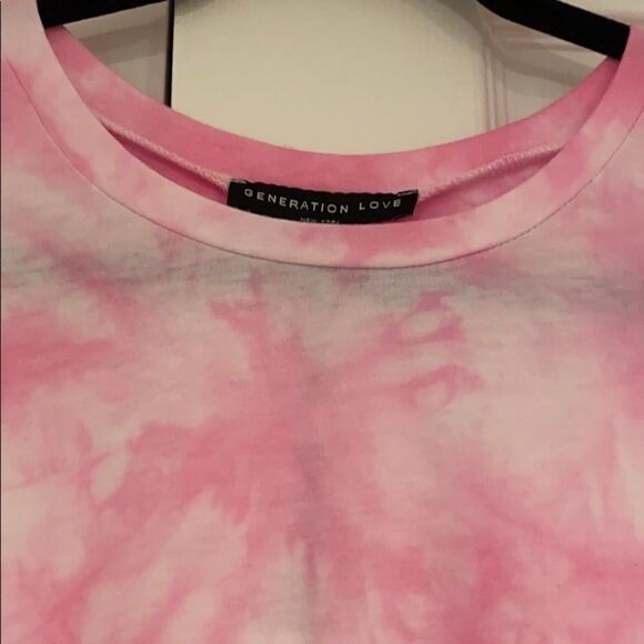 Generation Love Pink & White Tie Dye Puff Sleeve T-Shirt Size XS - Picture 3 of 6